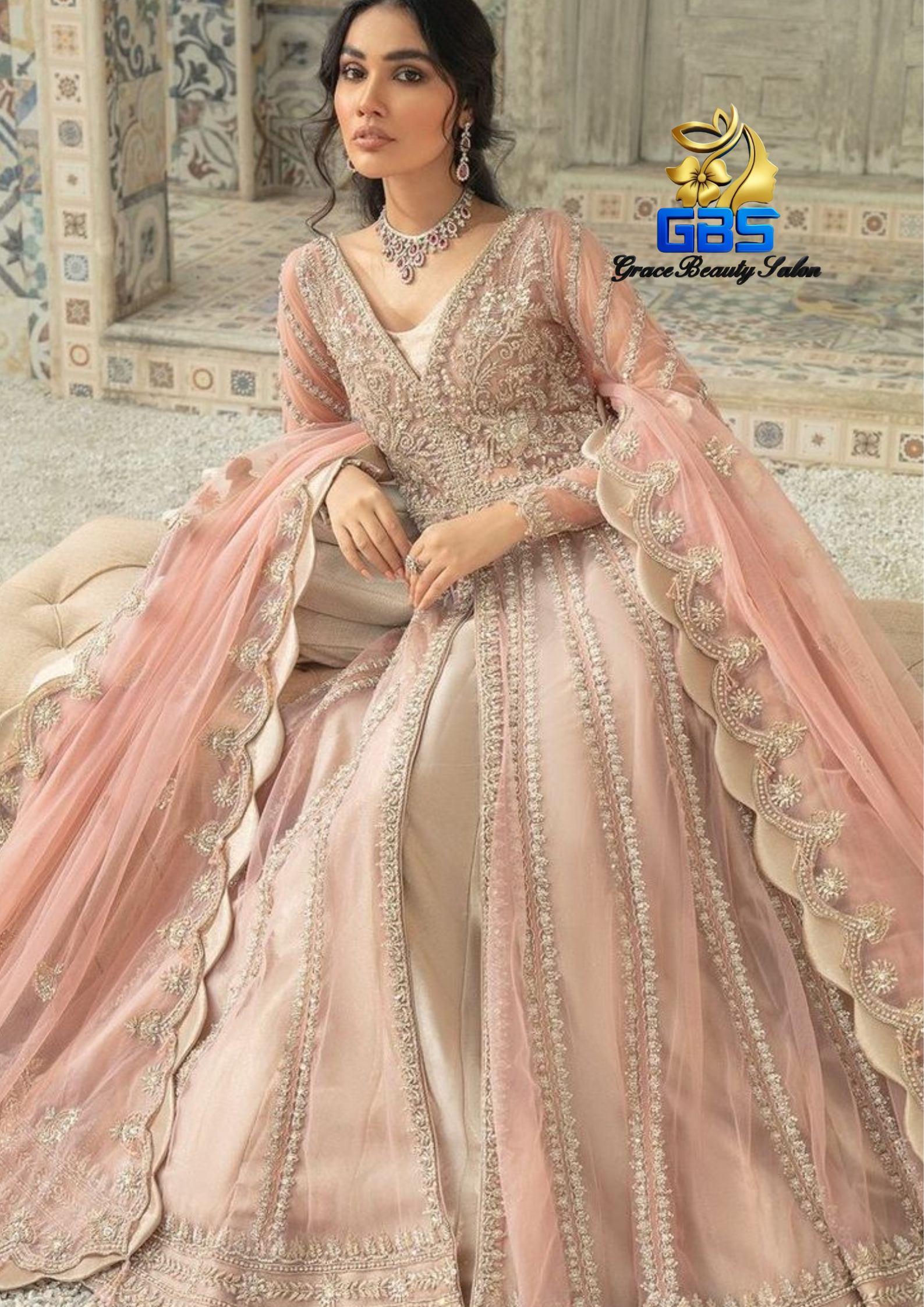 Peach Embellished Anarkali